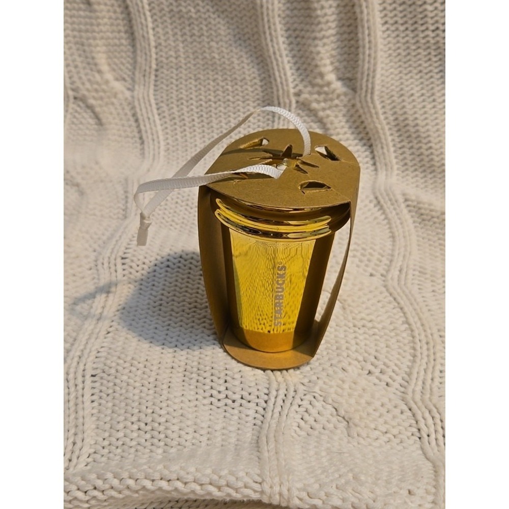 NWT 2012 Starbucks Shiny‎ GOLD Ceramic To-Go Cup Christmas Tree Ornament - Picture 2 of 8